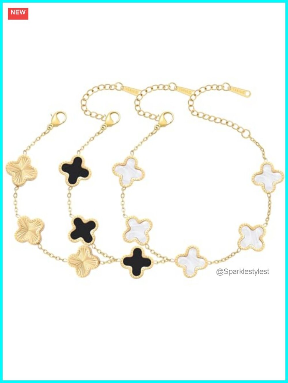 18K Gold Plated Clover Bracelet Set for Women Four Leaf Lucky Flower Bracelets